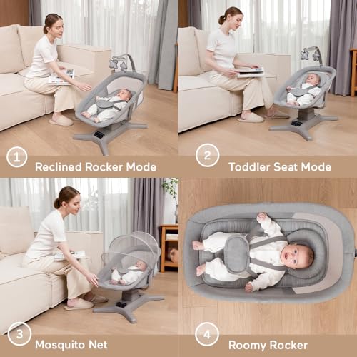 StarAndDaisy X Mastela Baby Electric Cradle/Crib for Infant, Toddler with 7 Swing Modes, Music, Backrest Adjustment, Hanging Toys & Touch Panel - Dark Grey - Image 3