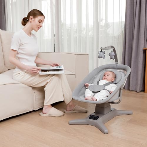 StarAndDaisy X Mastela Baby Electric Cradle/Crib for Infant, Toddler with 7 Swing Modes, Music, Backrest Adjustment, Hanging Toys & Touch Panel - Dark Grey - Image 1