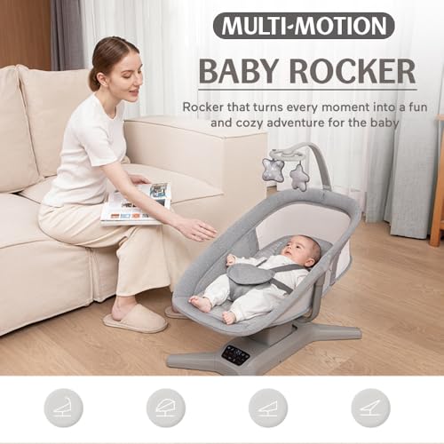 StarAndDaisy X Mastela Baby Electric Cradle/Crib for Infant, Toddler with 7 Swing Modes, Music, Backrest Adjustment, Hanging Toys & Touch Panel - Dark Grey - Image 2