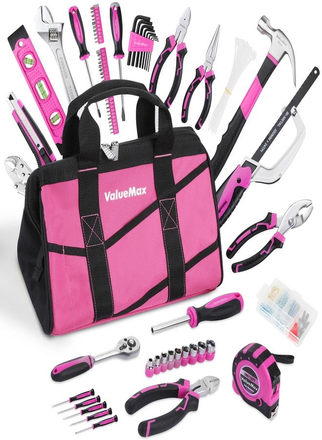ValueMax Pink Tool Kit, 218-Pieces Home Repairing Tool Set, Household Tool Kit with Wide Mouth Open Storage Bag, Household Hand Tool Set for DIY, Gifts and Basic Home Maintenance - Image 1