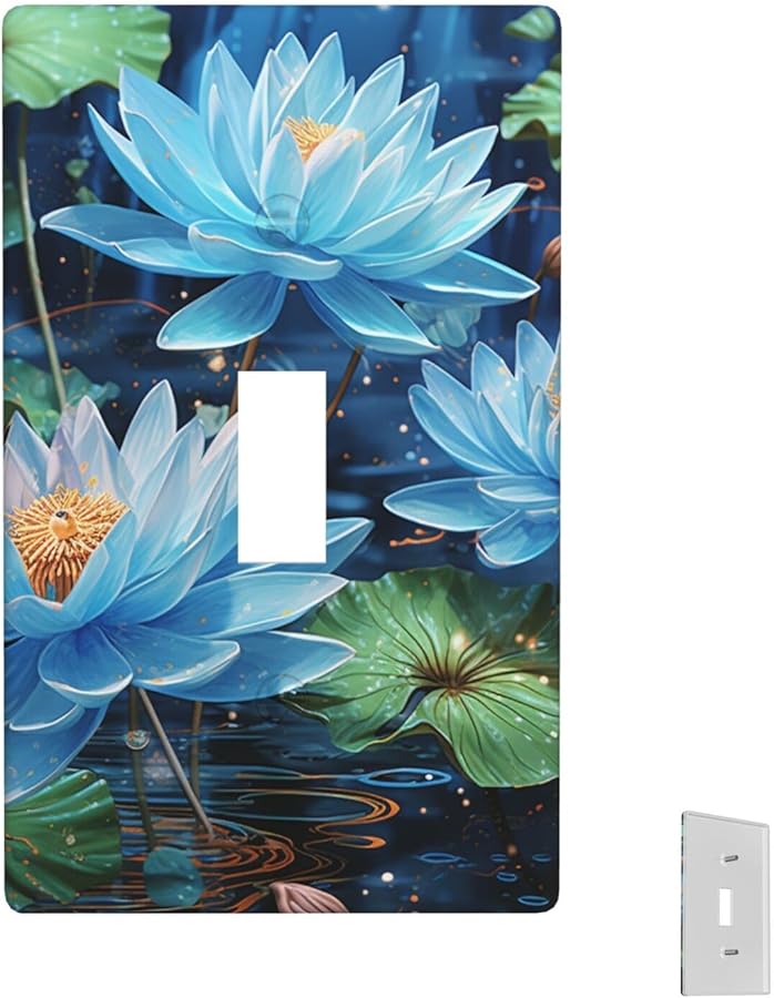 Blue Dragonfly Lotus Light Switch Cover Single Toggle 1 Gang Wall Plate Kitchen Bedroom Decor - Image 1