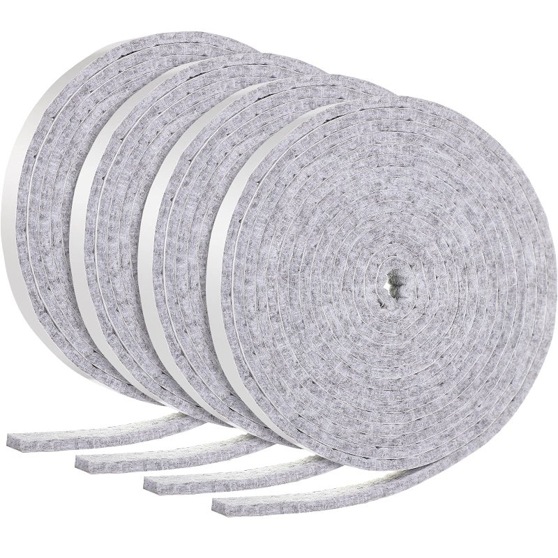Zonon 4 Rolls 120 Inch Felt Strip with Adhesive Backing Felt Tapes Furniture Strip Rolls Self Stick Heavy Duty Polyester for Protecting Furniture and DIY AdhesiveGray05 Inch
