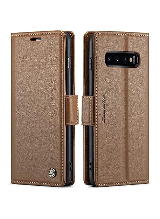 Generic Samsung Galaxy S10 Wallet Case - RFID Blocking Leather Flip Purse Cover Brown  - Image 1