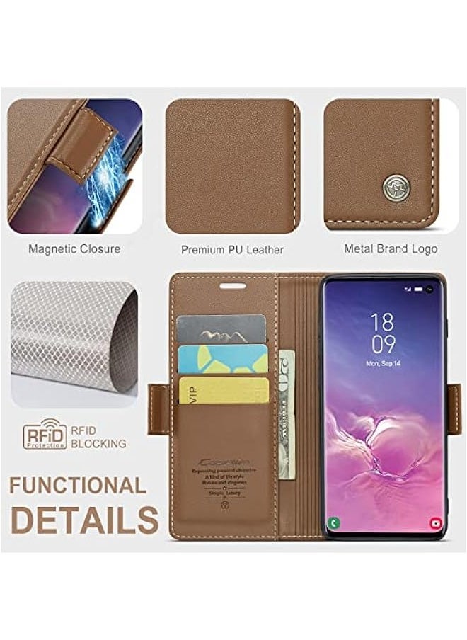 Generic Samsung Galaxy S10 Wallet Case - RFID Blocking Leather Flip Purse Cover Brown  - Image 4