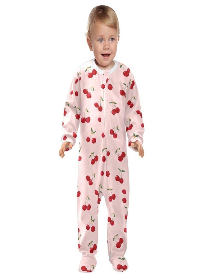 Dussdil Red Pink Cherry Pattern Baby One-Piece Footies Fresh Fruits Newborn Rompers Pajamas Cotton Footed Pjs for Sleep Play Boys Girls 3M - Image 3