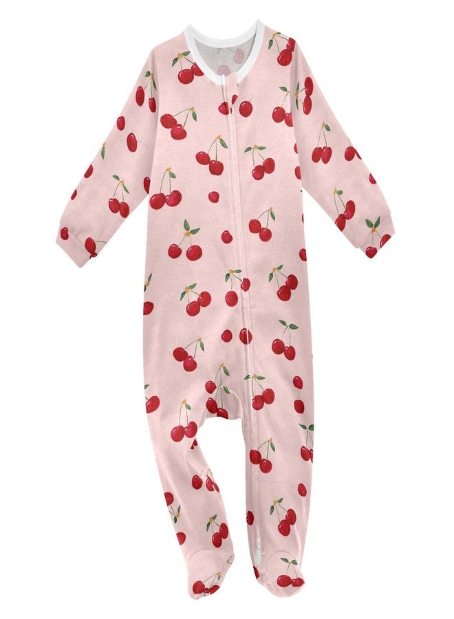 Dussdil Red Pink Cherry Pattern Baby One-Piece Footies Fresh Fruits Newborn Rompers Pajamas Cotton Footed Pjs for Sleep Play Boys Girls 3M - Image 1