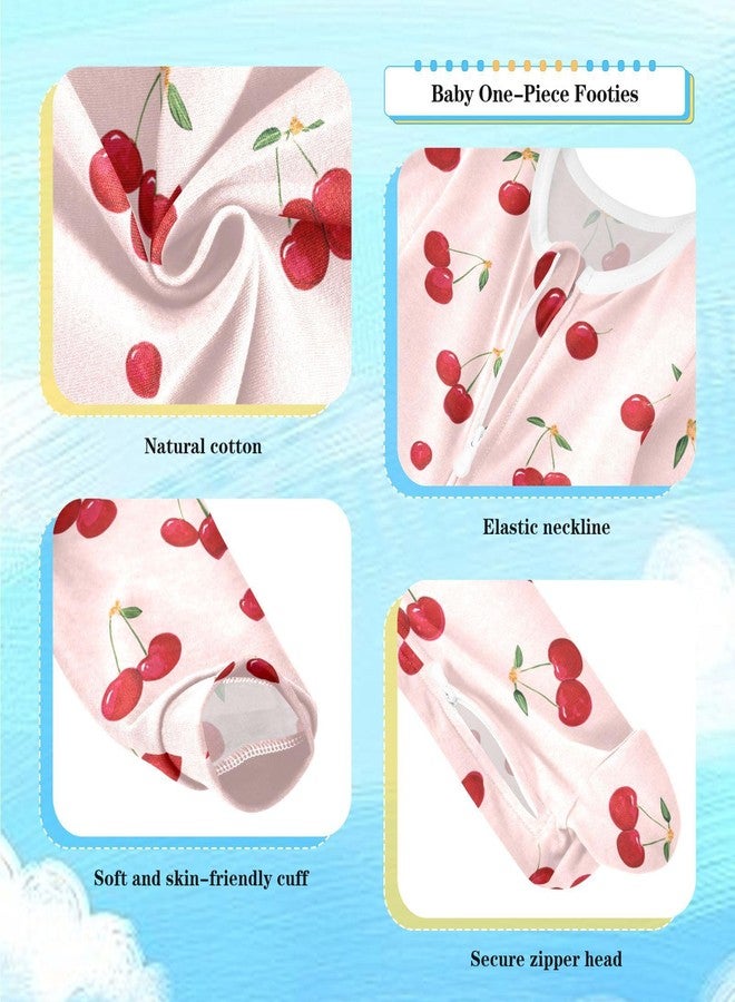 Dussdil Red Pink Cherry Pattern Baby One-Piece Footies Fresh Fruits Newborn Rompers Pajamas Cotton Footed Pjs for Sleep Play Boys Girls 3M - Image 2