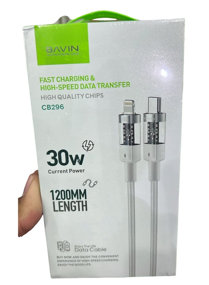 Bavin CB296   PD 30W Fast Charging Data Cable Nylon Braided Cable Wire USB C Type-C To Lightning Supports All Devices 2m Length - Image 1