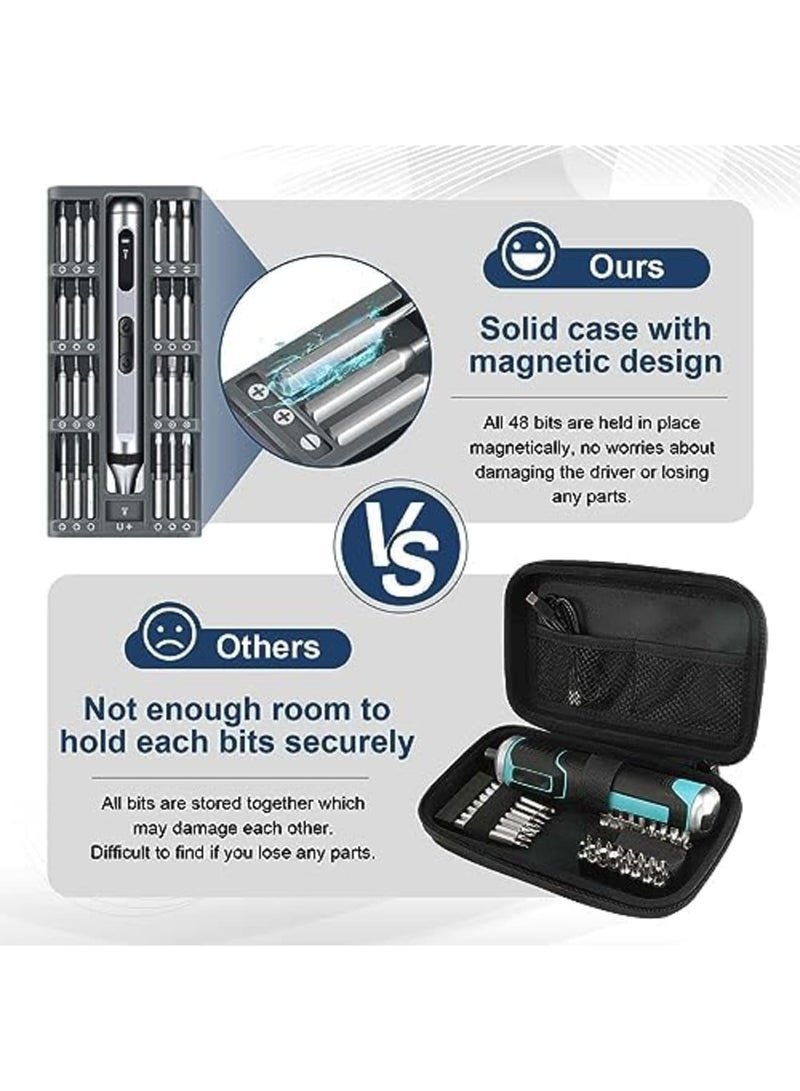 SYOSI 51-in-1 Mini Electric Precision Screwdriver Set, USB-C Rechargeable Portable Precision Cordless Repair Tool Set with 48 Magnetic Bits and LED Lights for Repair Tool for Laptop Phone PC Camera - Image 5