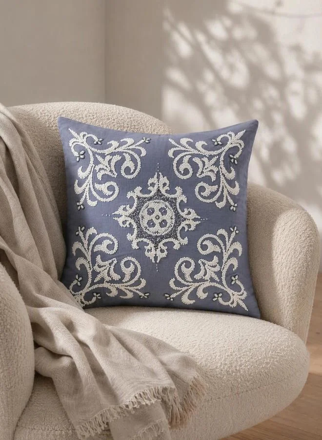 Styli 1-Piece Embroidered Square Cushion Cover 18X18Inches, Cotton Blend