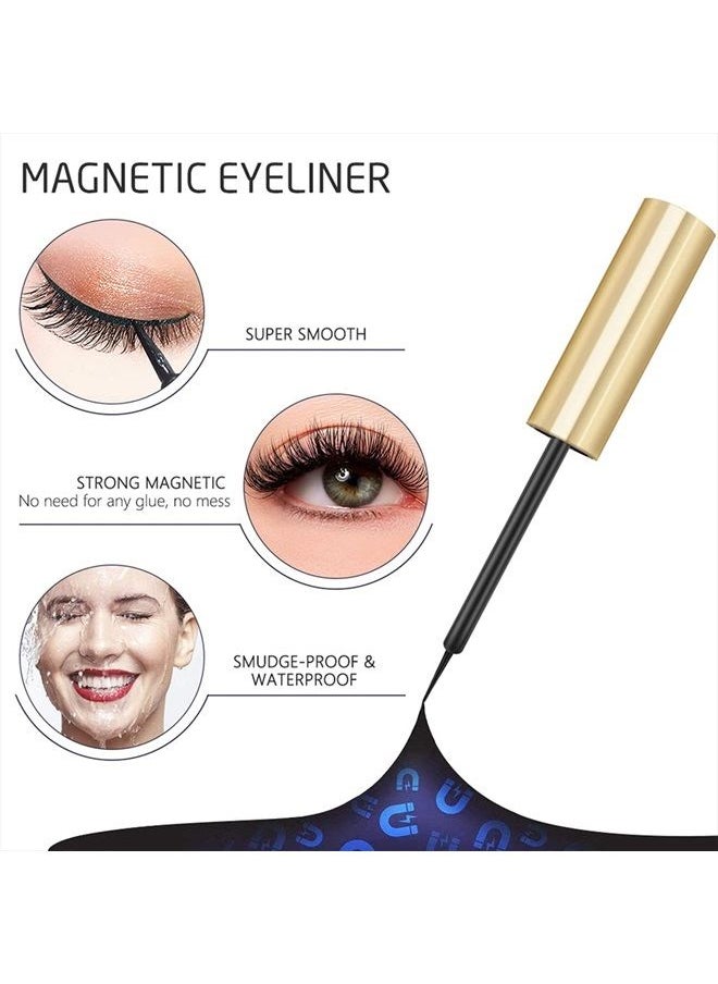 INSMART - Magnetic Eyelashes with Magnetic Eyeliner Kit -10 Pairs Upgraded 3D 5D Magnetic Eyelashes Kit with Tweezers & 2 Tubes of Magnetic Eyeliner, Reusable, No Glue (10 Pairs) - Image 1