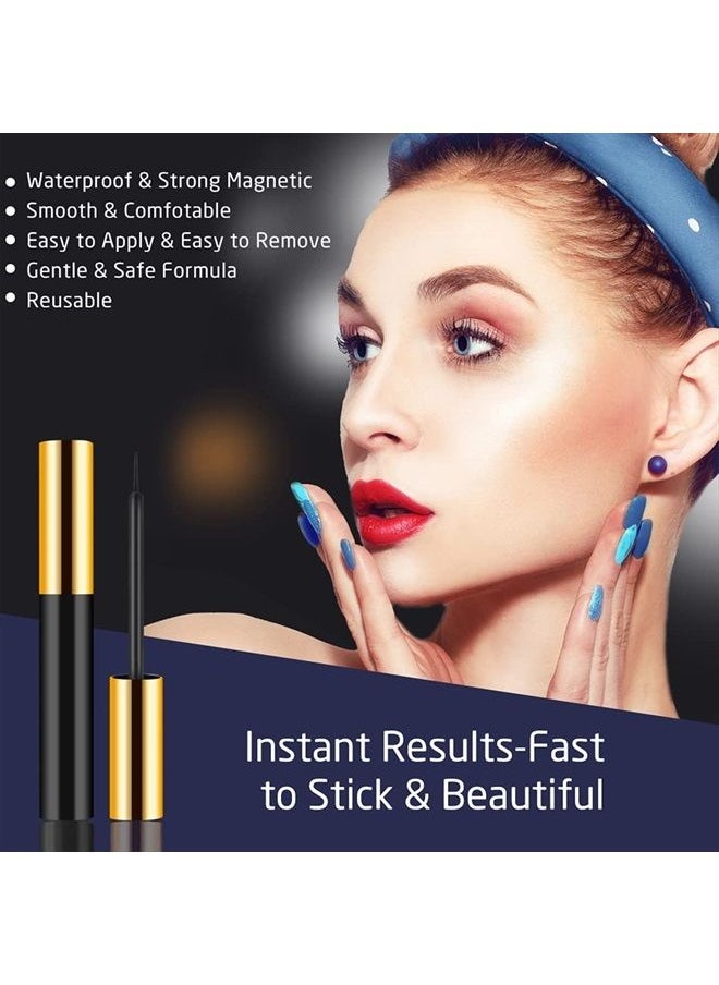 INSMART - Magnetic Eyelashes with Magnetic Eyeliner Kit -10 Pairs Upgraded 3D 5D Magnetic Eyelashes Kit with Tweezers & 2 Tubes of Magnetic Eyeliner, Reusable, No Glue (10 Pairs) - Image 1