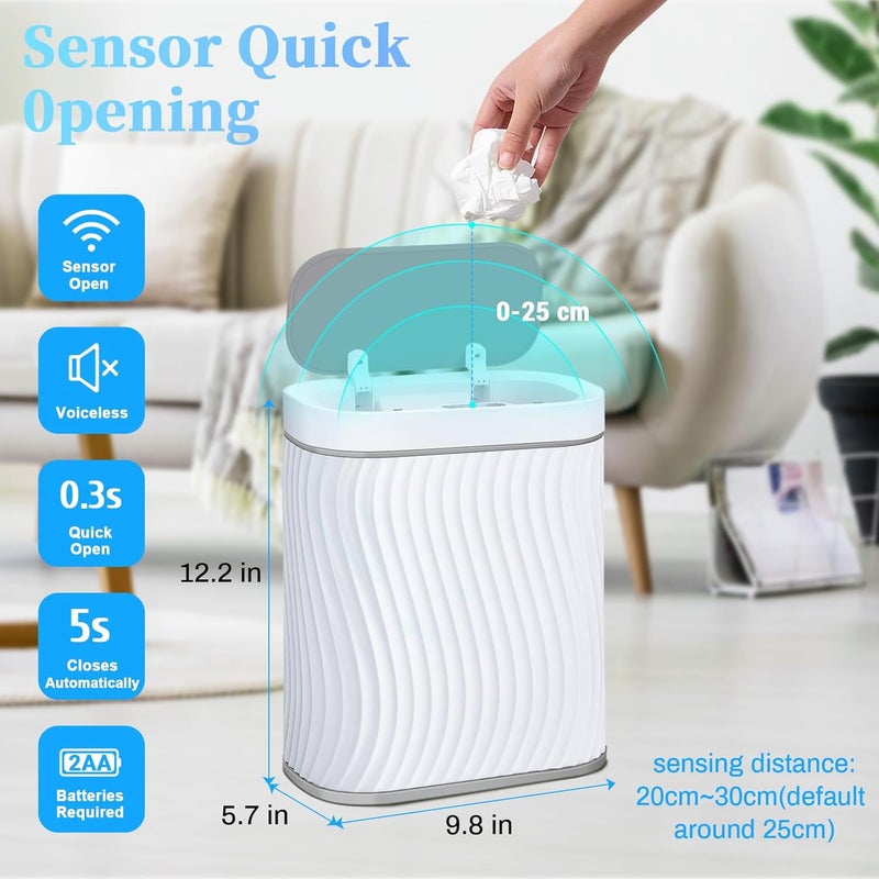 steo spce Bathroom Small Trash Can with Automatic Touchless Lid, 2.6 Gallon Smart Garbage Can Narrow Waterproof Trash Bin for Bedroom, Office, Living Room-White Grey - Image 2
