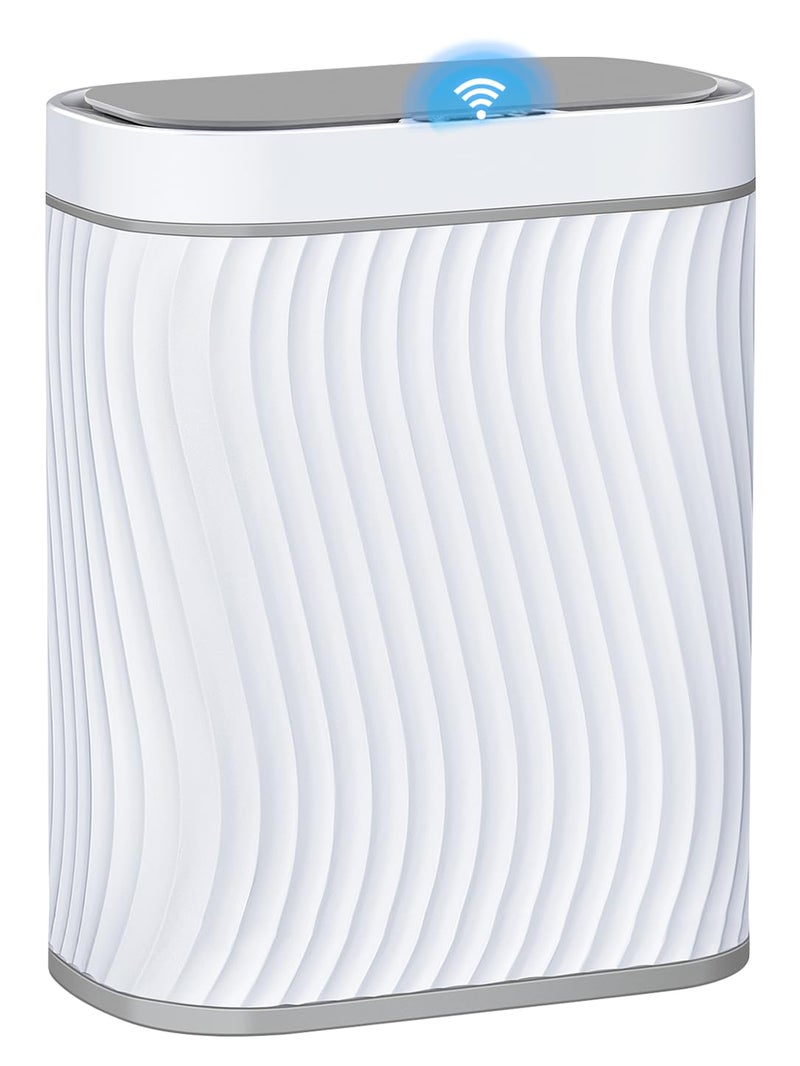 steo spce Bathroom Small Trash Can with Automatic Touchless Lid, 2.6 Gallon Smart Garbage Can Narrow Waterproof Trash Bin for Bedroom, Office, Living Room-White Grey - Image 1