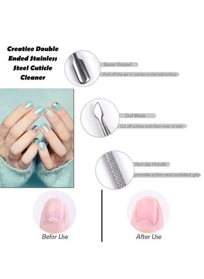 CREATIEE-PRO 15Pcs Cuticle Pusher Remover And Cutter Creatiee Double Ended Stainless Steel Cuticle Cleaner Nail Gel Polish Removal Manicure Pedicure Nail Tools For Fingernails Toenails Professional & Durable - Image 4