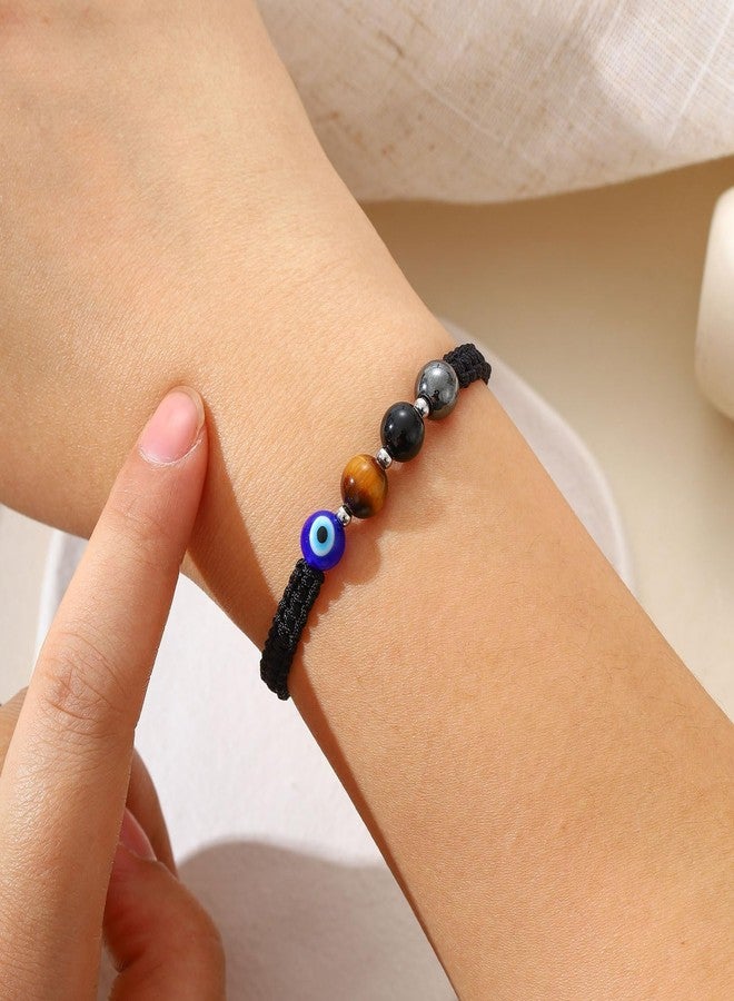 AULSIEY Evil Eye Bracelets for Women, Natural Healing Crystals Black Tourmaline Tigers Eye Bracelet for Women Men, Evil Eye Jewelry Triple Threat Protection Bracelet Hematite Stone Spiritual Jewelry (TT) - Image 2
