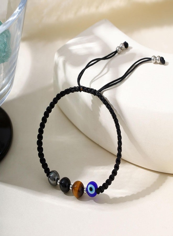 AULSIEY Evil Eye Bracelets for Women, Natural Healing Crystals Black Tourmaline Tigers Eye Bracelet for Women Men, Evil Eye Jewelry Triple Threat Protection Bracelet Hematite Stone Spiritual Jewelry (TT) - Image 3