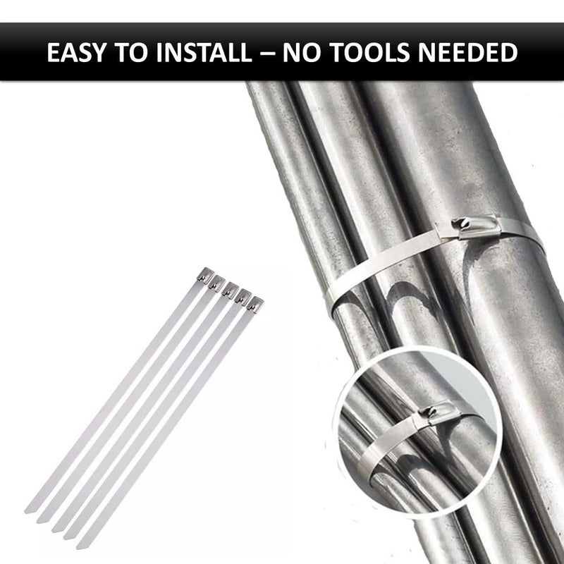 Kable Kontrol Metal Zip Ties 8 Inch 100 Pcs 200 Lbs Tensile Strength Self-Locking Multi-Purpose 304 Stainless Steel Heavy Duty Cable Ties Ideal For Exhaust Wrap Outdoor And Indoor Use - Image 4