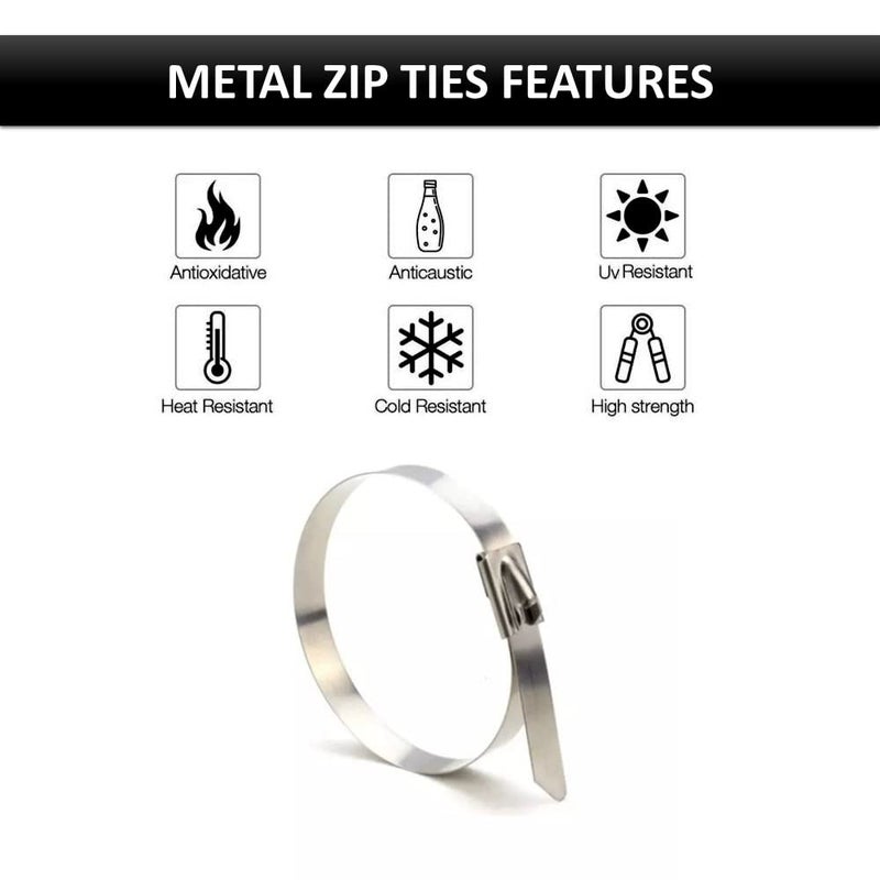 Kable Kontrol Metal Zip Ties 8 Inch 100 Pcs 200 Lbs Tensile Strength Self-Locking Multi-Purpose 304 Stainless Steel Heavy Duty Cable Ties Ideal For Exhaust Wrap Outdoor And Indoor Use - Image 2