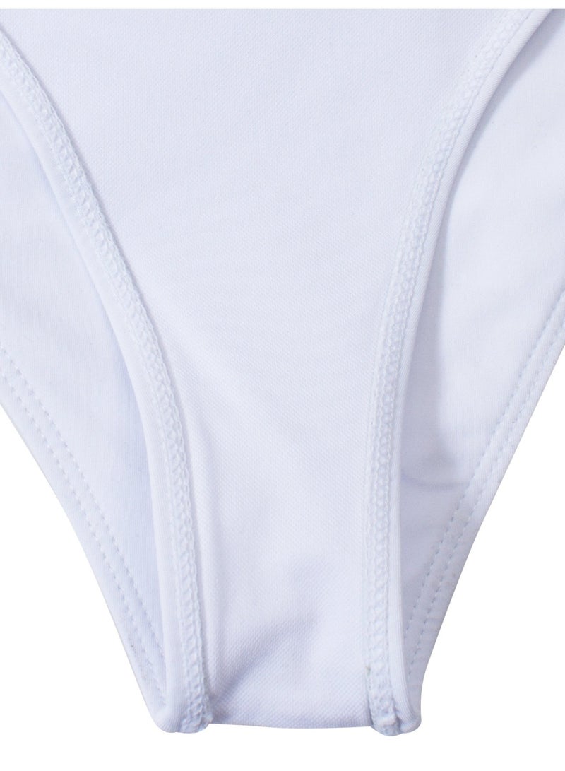 Women's 3-Piece Swimsuit Set, White Basic Bikini with Blue Butterfly Sheer Mesh Cover-Up Pants - Image 4