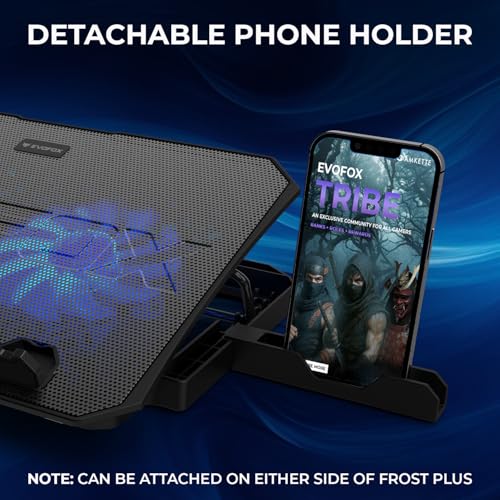 EvoFox Frost Plus Laptop Cooling Pad | Laptop Cooler Pad with Dual Fans, Blue LED Backlight, Iron Mesh Design, LCD Display, Adjustable Stand, Ultra-Quiet Dual USB Cooling Pad (Black) - Image 5