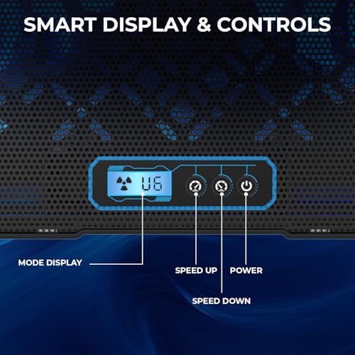 EvoFox Frost Plus Laptop Cooling Pad | Laptop Cooler Pad with Dual Fans, Blue LED Backlight, Iron Mesh Design, LCD Display, Adjustable Stand, Ultra-Quiet Dual USB Cooling Pad (Black) - Image 3