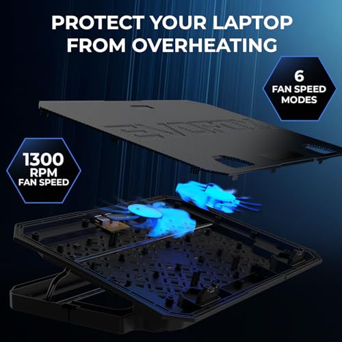 EvoFox Frost Plus Laptop Cooling Pad | Laptop Cooler Pad with Dual Fans, Blue LED Backlight, Iron Mesh Design, LCD Display, Adjustable Stand, Ultra-Quiet Dual USB Cooling Pad (Black) - Image 2