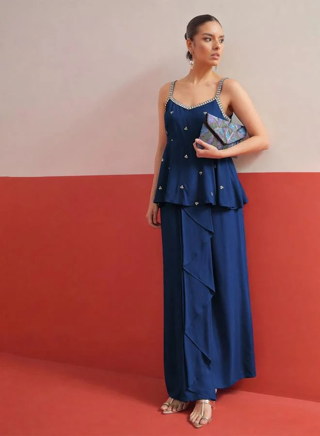 Sassafras Navy Blue Peplum Top and Skirt Set