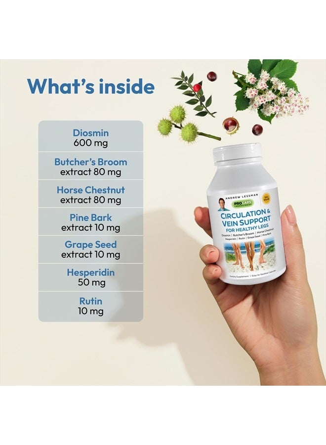 Andrew Lessman Circulation & Vein Support for Healthy Legs 180 Capsules - High Bioactivity Diosmin, Butcher's Broom, Visibly Reduces Swelling & Discomfort in Feet, Ankles, Calves, Legs - Image 3
