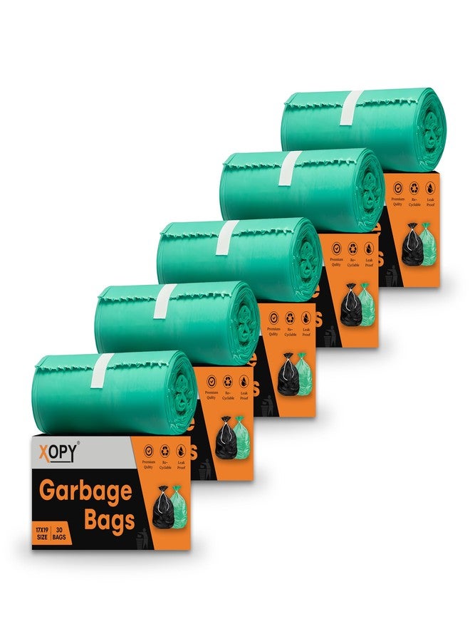 XOPY Premium Eco-Friendly Garbage Bag | 17 X 19 Inches Small Size Dustbin Bag | Pack of 5 Rolls (150 Trash Bags) | Green Colour Waste Bag For Everyday Use | Bin Bag For Dry & Wet Waste | Pouch Packing - Image 1