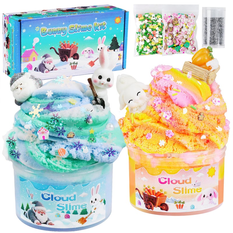 Joytry Bunny Cloud Slime Kit 2 Pack, 14oz Easter Slime for Girls Ages 8-12, Mree Free Slime Toys for Girls and Boys, Fun Winter Slime Set Party Favors Goodie Bag Stuffers Birthday Easter Gift - Image 1