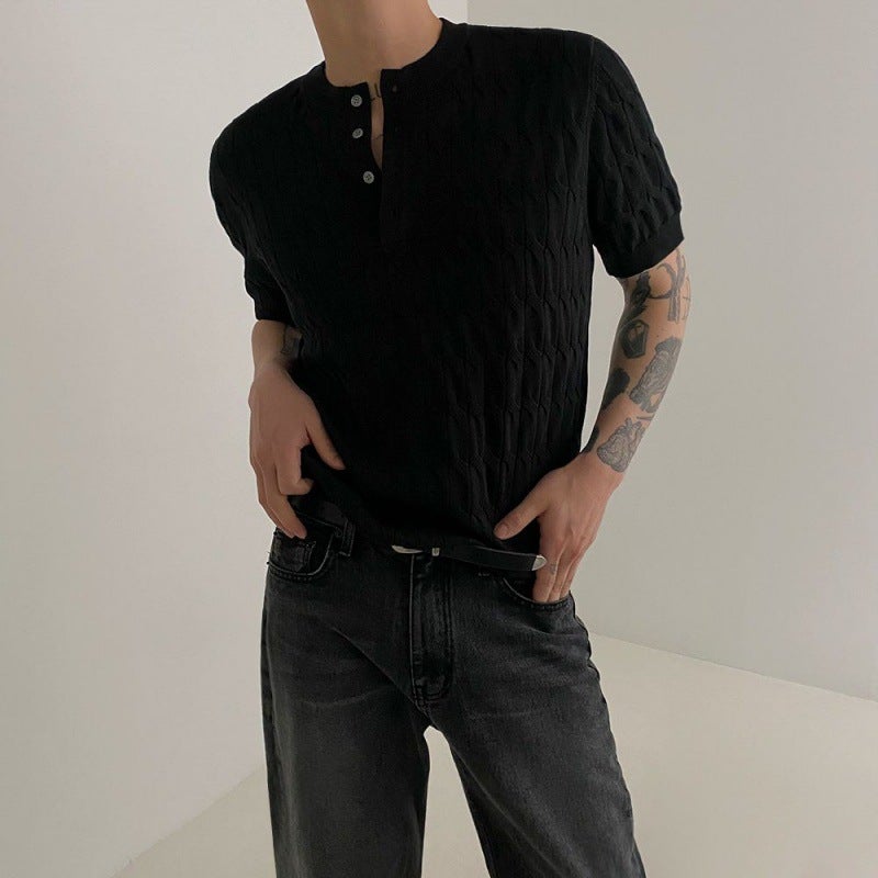 Myq Old Money Style Henry Collar Knitwear T-Shirt Short-Sleeved Summer Twist Design Korean Trendyy Loose Half-Sleeve - Image 4