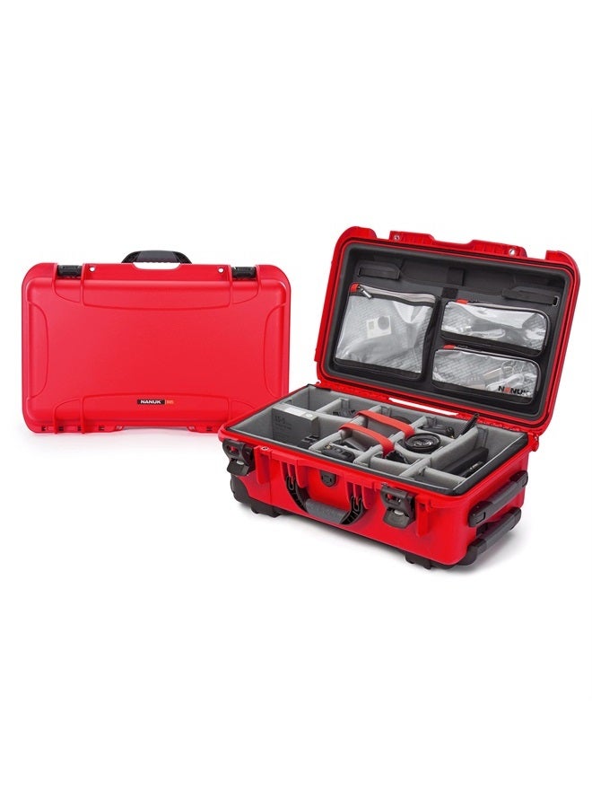 Nanuk 935 Waterproof Carry-On Hard Case with Lid Organizer and Padded Divider w/ Wheels - Red - Image 1