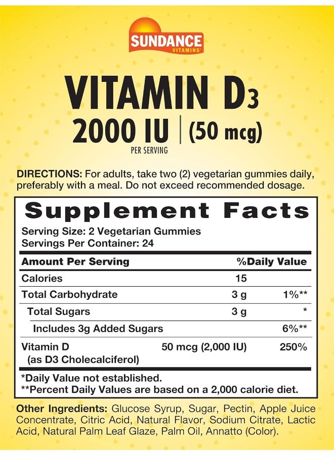 Sundance Vitamin D3 Gummies 2000 IU Pineapple Flavor for Everyone - Image 2