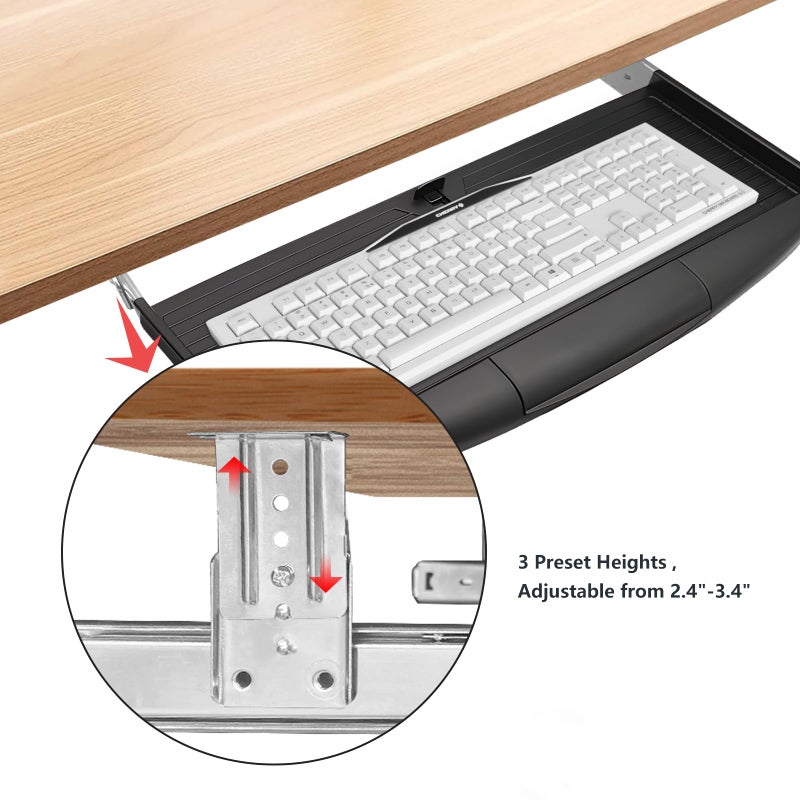 TooCust 22"Wx11"D Under Desk Keyboard Tray Slide Out, Pull Out Keyboard Tray for Desk, Keyboard Holder Under Desk,Sturdy Keyboard Shelf Under Desk, Black Keyboard Drawer Desk Extender - Image 3