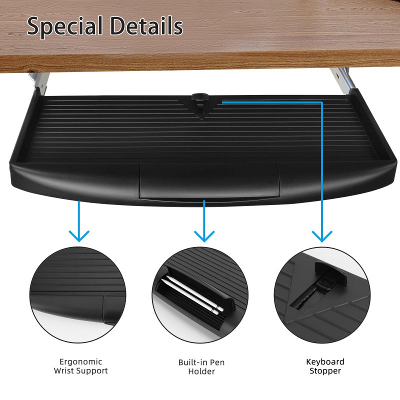 TooCust 22"Wx11"D Under Desk Keyboard Tray Slide Out, Pull Out Keyboard Tray for Desk, Keyboard Holder Under Desk,Sturdy Keyboard Shelf Under Desk, Black Keyboard Drawer Desk Extender - Image 2