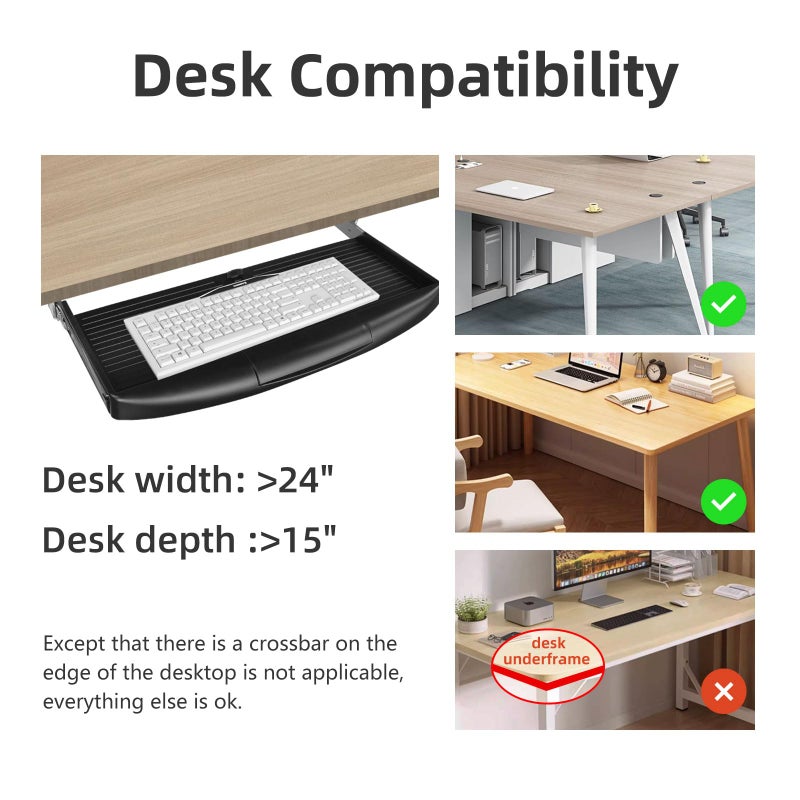TooCust 22"Wx11"D Under Desk Keyboard Tray Slide Out, Pull Out Keyboard Tray for Desk, Keyboard Holder Under Desk,Sturdy Keyboard Shelf Under Desk, Black Keyboard Drawer Desk Extender - Image 5