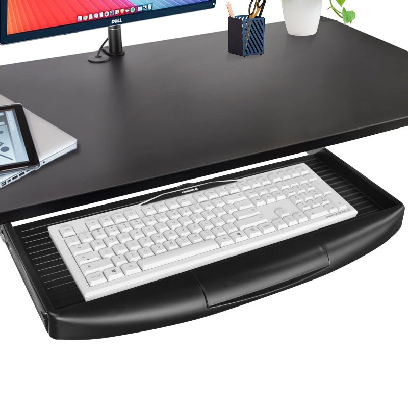 TooCust 22"Wx11"D Under Desk Keyboard Tray Slide Out, Pull Out Keyboard Tray for Desk, Keyboard Holder Under Desk,Sturdy Keyboard Shelf Under Desk, Black Keyboard Drawer Desk Extender - Image 1