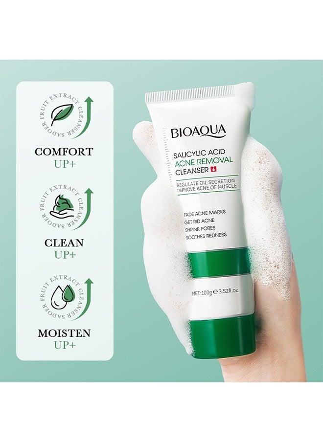 BIOAQUA - Salicylic Acid Acne Removal Cleanser - Deep Foam Cleanser Shrink Pores Soothing Oil Control 100g - Image 1