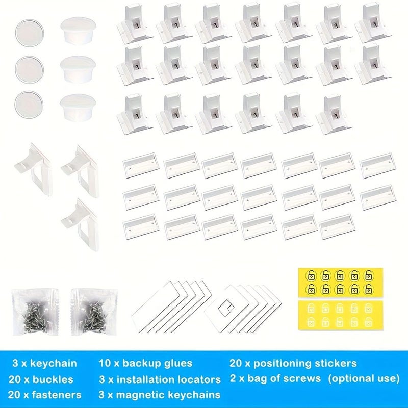 White Magnetic Cabinet Locks 4 Pack With Key Easy No Drill Install - Image 4
