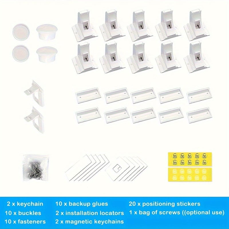 White Magnetic Cabinet Locks 4 Pack With Key Easy No Drill Install - Image 2