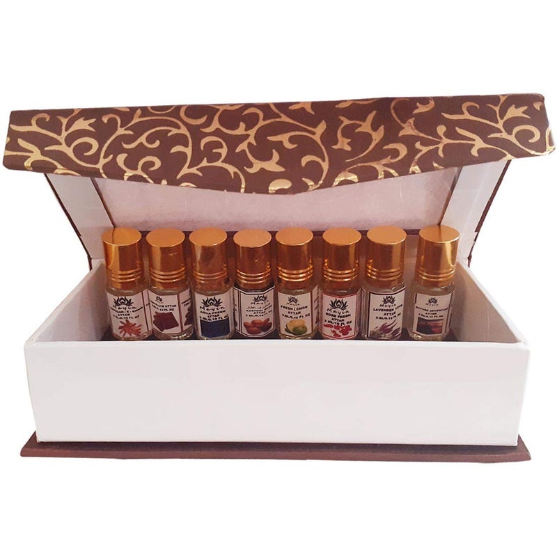 Mayin ChandanEKhass Kasturi Musk Juicy Orange Chocolate Rose Fresh Royal Mogra Aqua Fresh Blue Forest Adventure Pack Of 8 3ml Attar Combo - Image 3