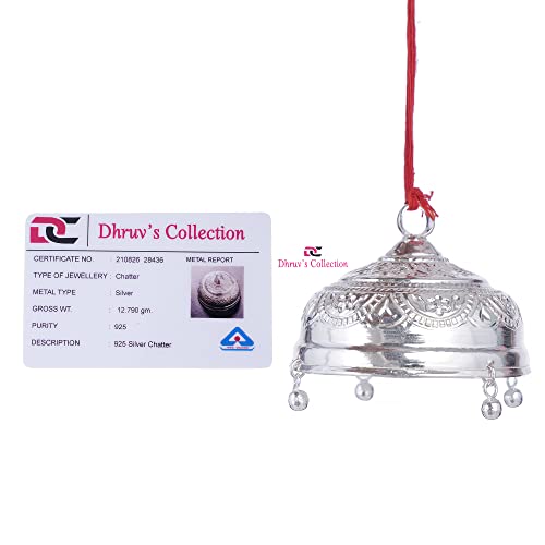 DHRUVS COLLECTION Silver Carved Chatra - Chattar with Attached Hook & Ghunghroo for Pooja, Temple, Home Decor & Gifting Purposes (Large Size, 12.8 Grams) - Image 4