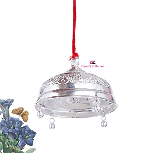 DHRUVS COLLECTION Silver Carved Chatra - Chattar with Attached Hook & Ghunghroo for Pooja, Temple, Home Decor & Gifting Purposes (Large Size, 12.8 Grams) - Image 2