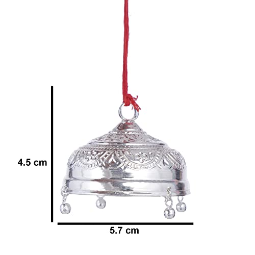 DHRUVS COLLECTION Silver Carved Chatra - Chattar with Attached Hook & Ghunghroo for Pooja, Temple, Home Decor & Gifting Purposes (Large Size, 12.8 Grams) - Image 3