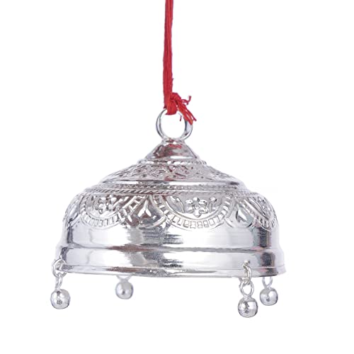 DHRUVS COLLECTION Silver Carved Chatra - Chattar with Attached Hook & Ghunghroo for Pooja, Temple, Home Decor & Gifting Purposes (Large Size, 12.8 Grams) - Image 1