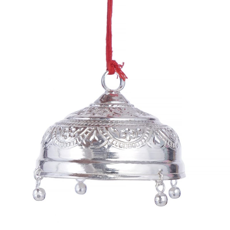 DHRUVS COLLECTION Silver Carved Chatra - Chattar with Attached Hook & Ghunghroo for Pooja, Temple, Home Decor & Gifting Purposes (Large Size, 12.8 Grams) - Image 5