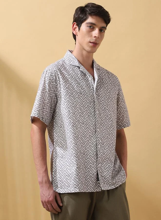 Dennis Lingo Men's Olive 100% Cotton Printed Button Down Relaxed Shirt