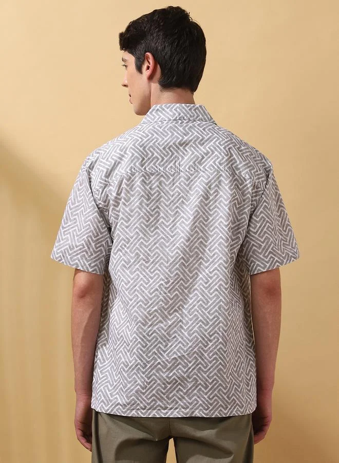 Dennis Lingo Men's Olive 100% Cotton Printed Button Down Relaxed Shirt
