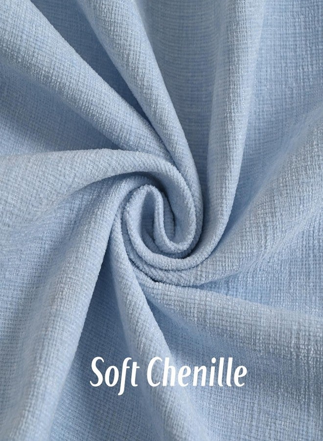 FUTEI Soft Cozy Light Blue Chenille Decorative Throw Pillow Covers 18x18 Inch Set of 2,Double Stitch Scalloped Bordered Cushion Case,Modern Home Decor for Couch Bed Living Room - Image 2